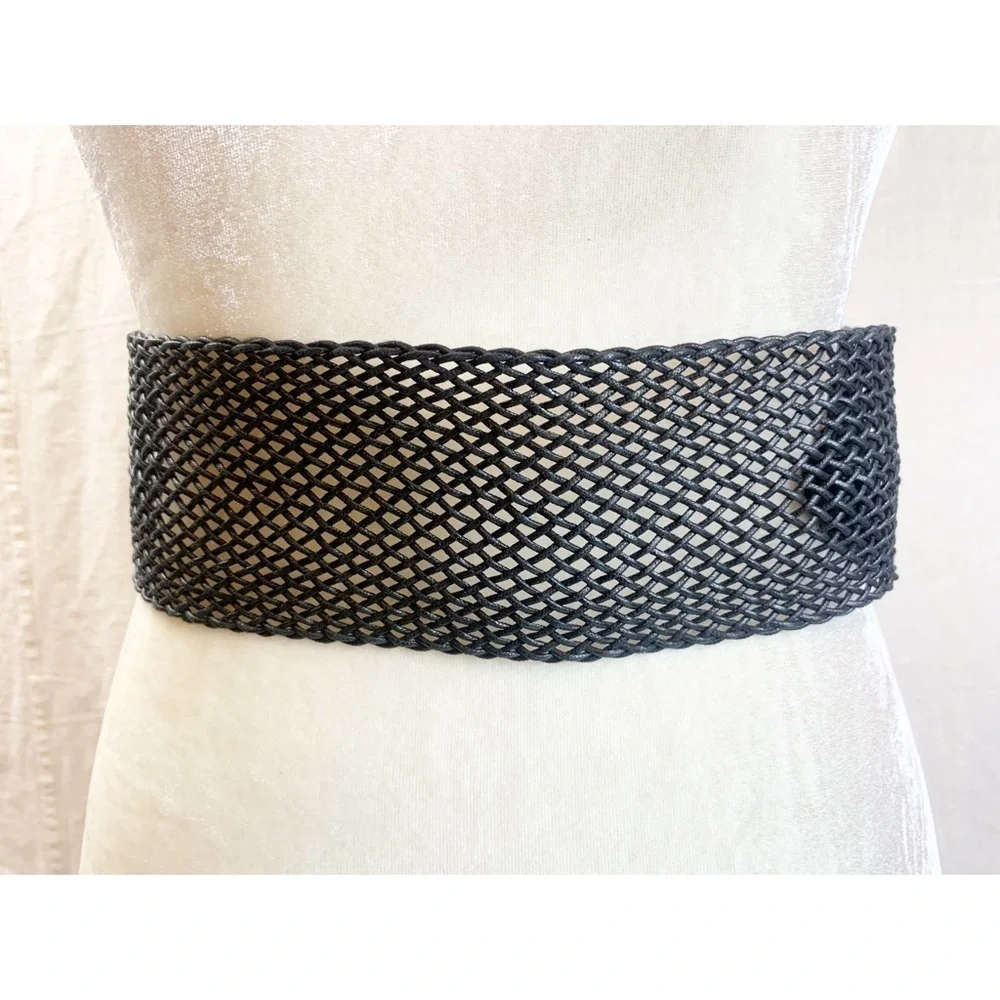 Vintage 80s Fahrenheit wide woven linen Belt